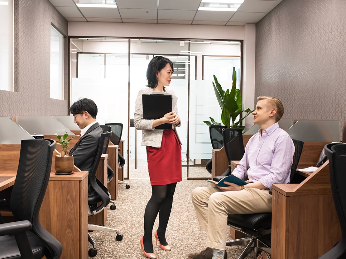 Man talking with Servcorp secretary